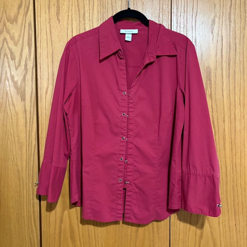 Y2K whimsigoth grommet closure button up top red long sleeve blouse 2000s goth - Picture 2 of 9